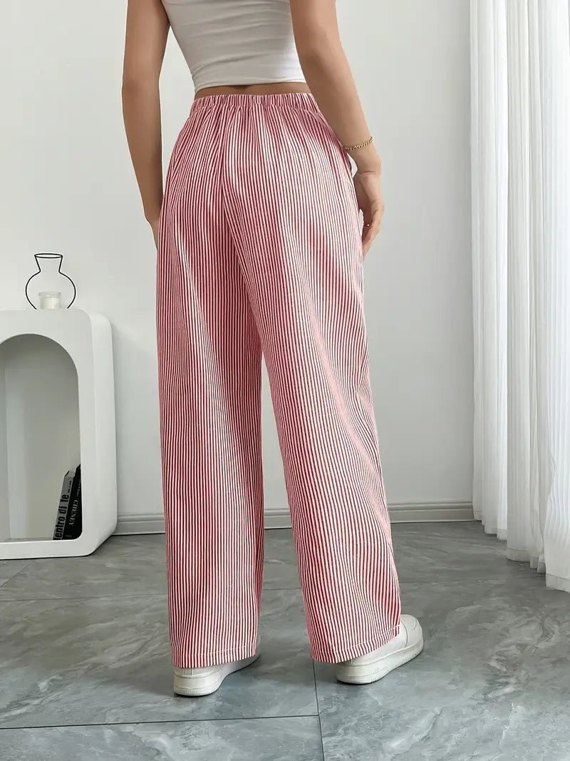 Nuvara | Adriana | Pantalón de Lino a Rayas Palazzo Mujer Cintura Ajustable