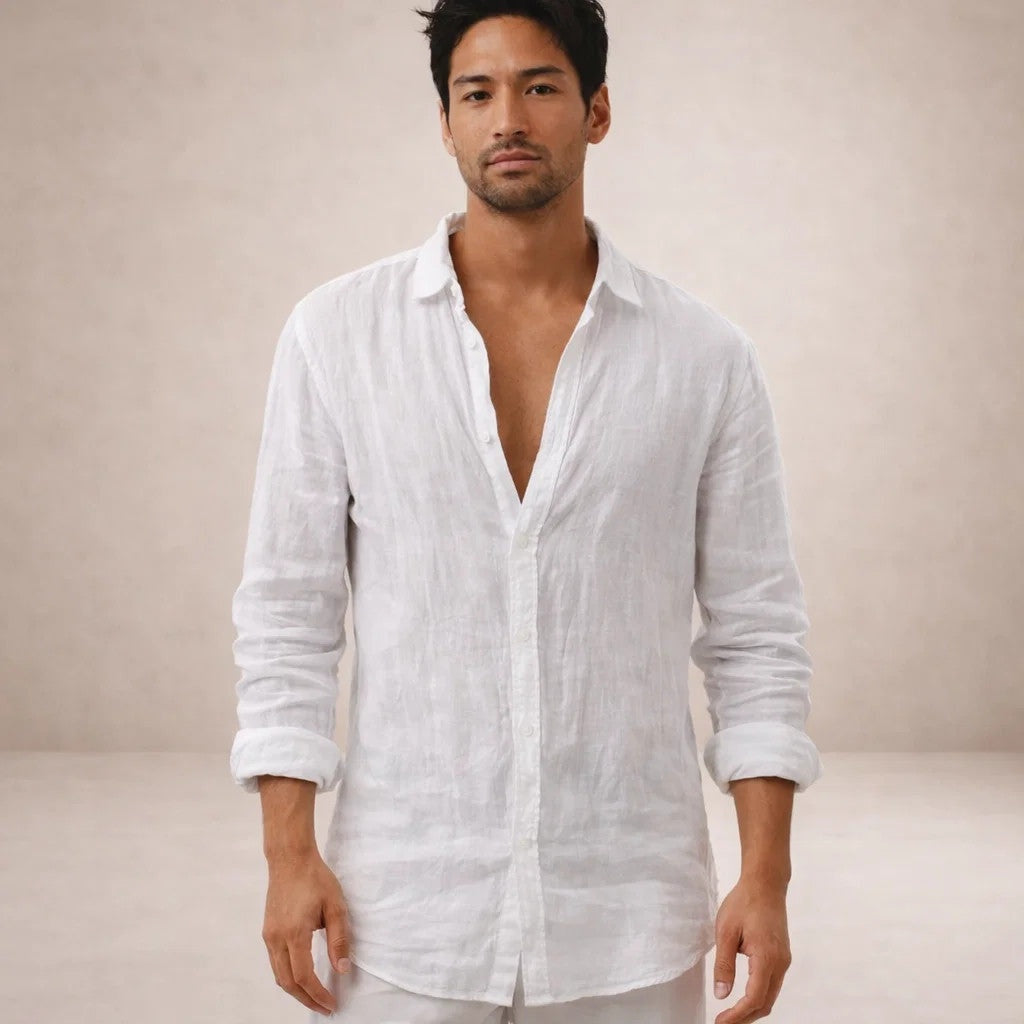 Pau | Camisa de Lino de Manga Larga Hombre Cuello Mao