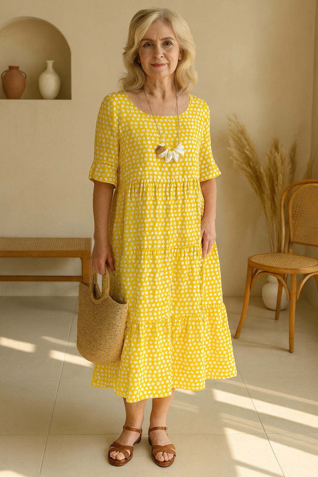 Nuvara | Pilar | Vestido Midi de Verano de Lunares con Volantes Mujer