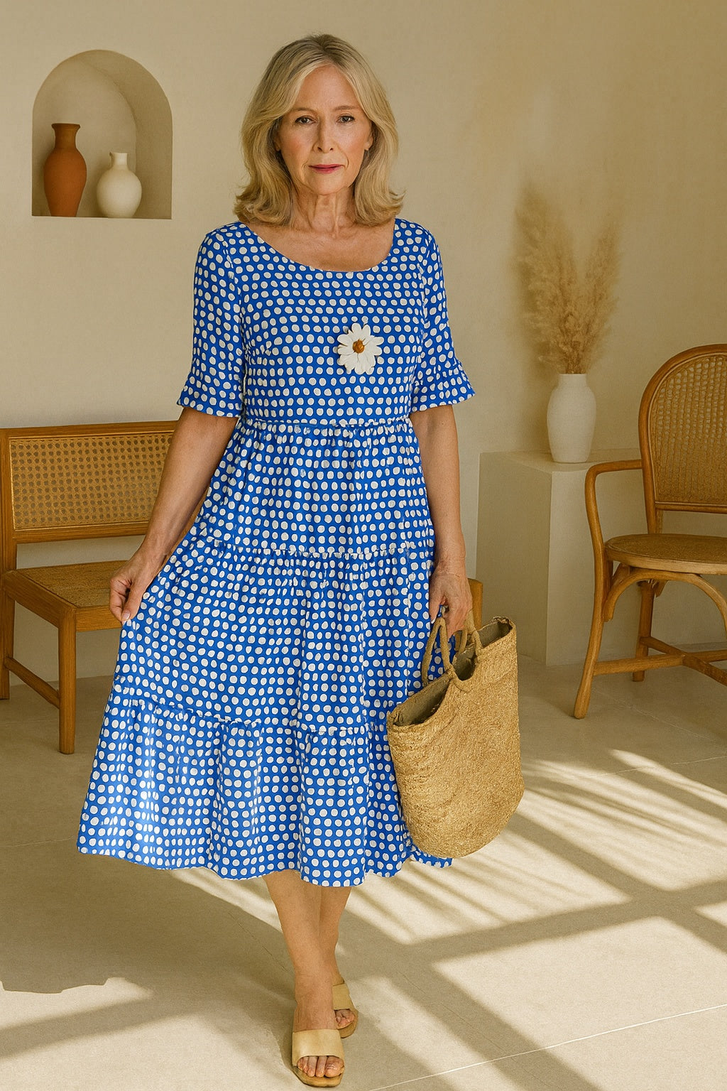 Nuvara | Pilar | Vestido Midi de Verano de Lunares con Volantes Mujer