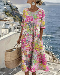 Nuvara | Pilar | Vestido Midi Floral de Verano Suelto Mujer Manga Corta