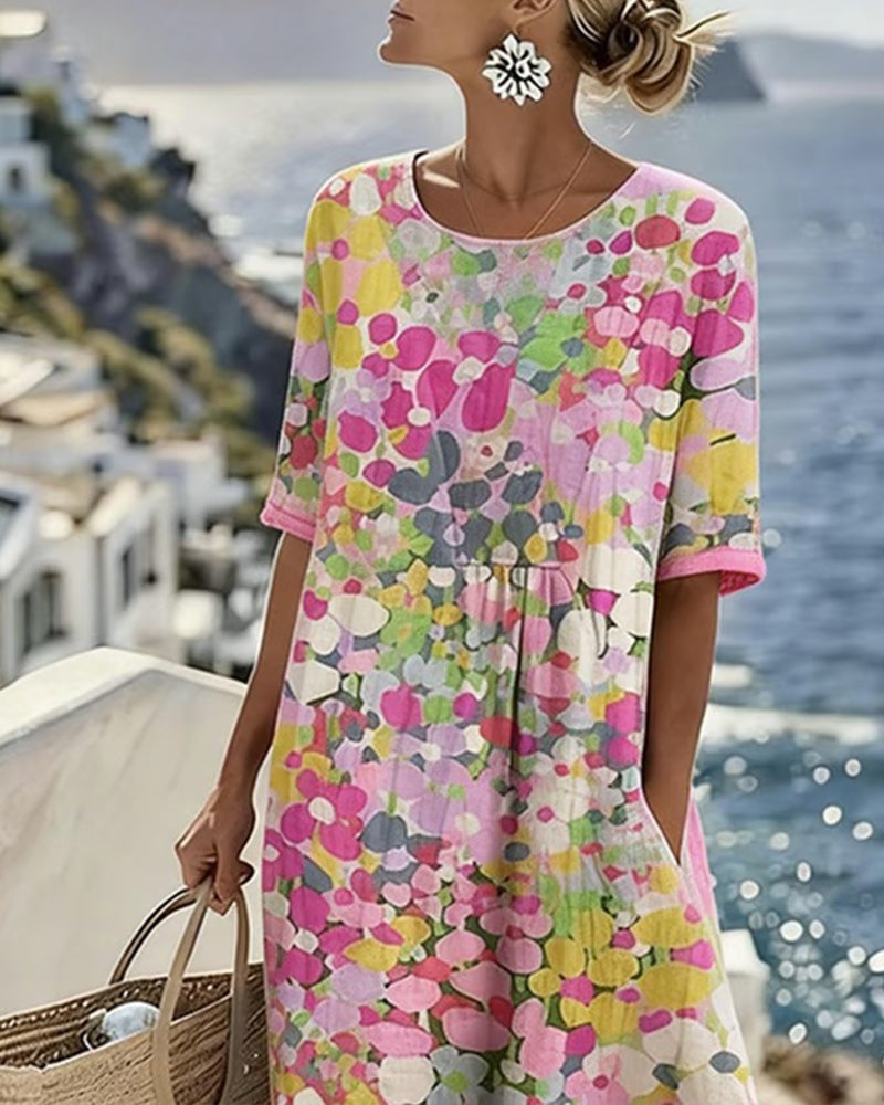 Nuvara | Pilar | Vestido Midi Floral de Verano Suelto Mujer Manga Corta