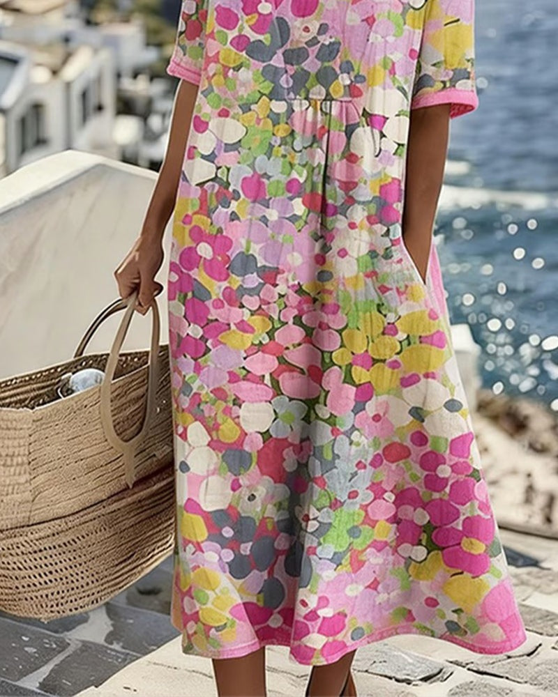 Nuvara | Pilar | Vestido Midi Floral de Verano Suelto Mujer Manga Corta