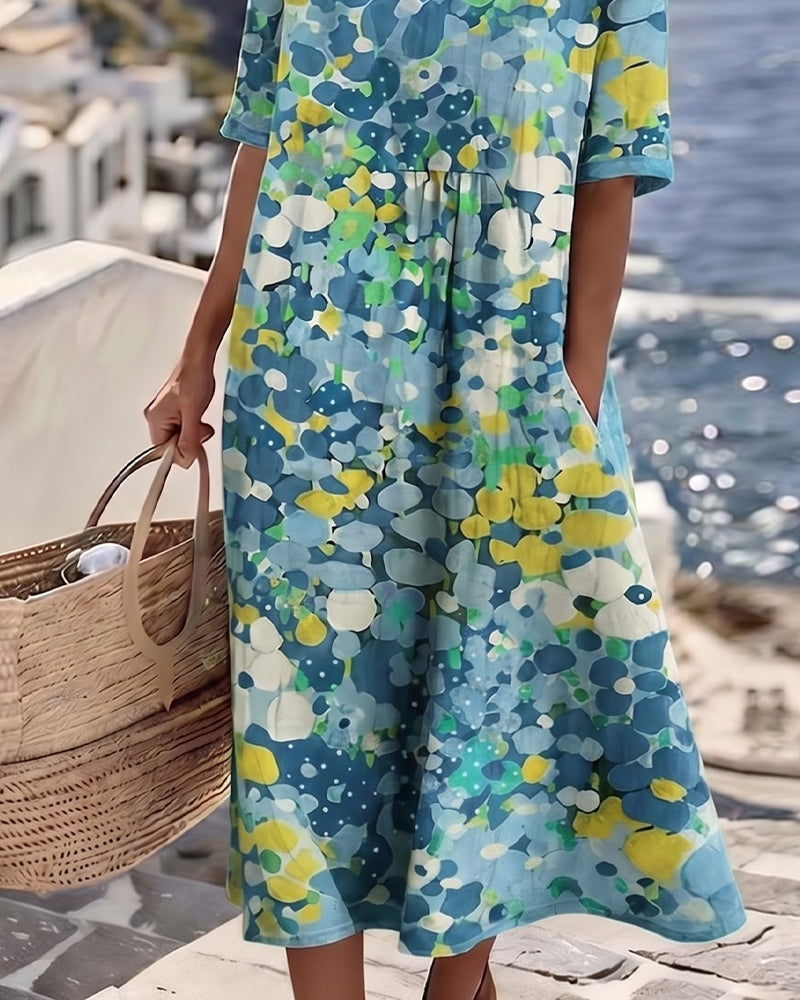 Nuvara | Pilar | Vestido Midi Floral de Verano Suelto Mujer Manga Corta