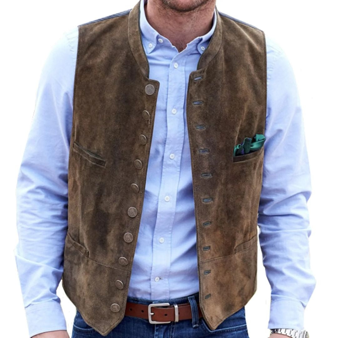 Nuvara | Pol | Chaleco de Ante Hombre Botones Estilo Tradicional