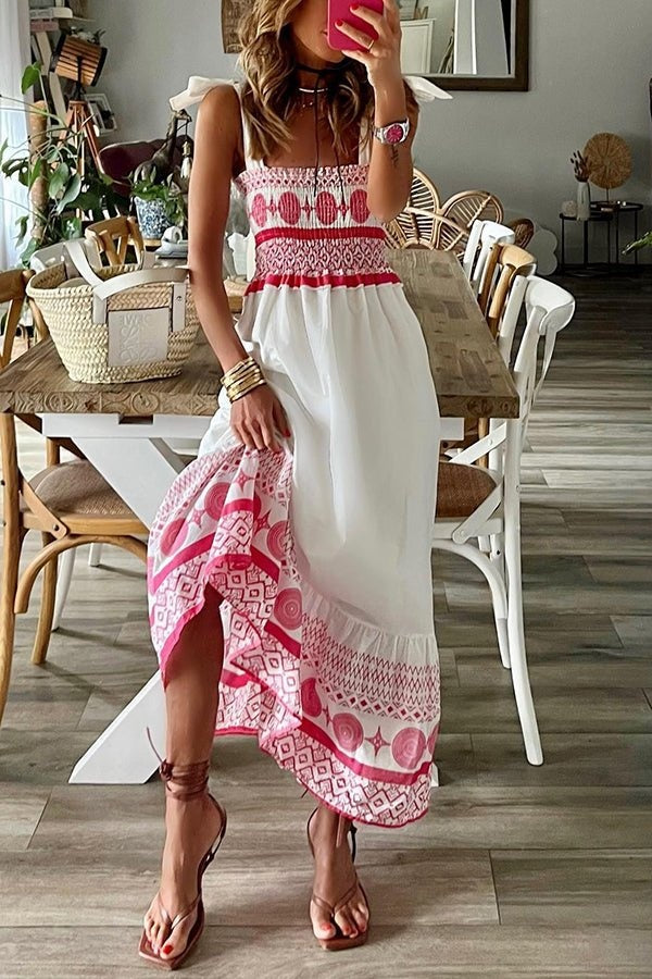 Nuvara | Rebeca | Vestido Largo Boho Mujer Escote Cuadrado Tirantes Atados