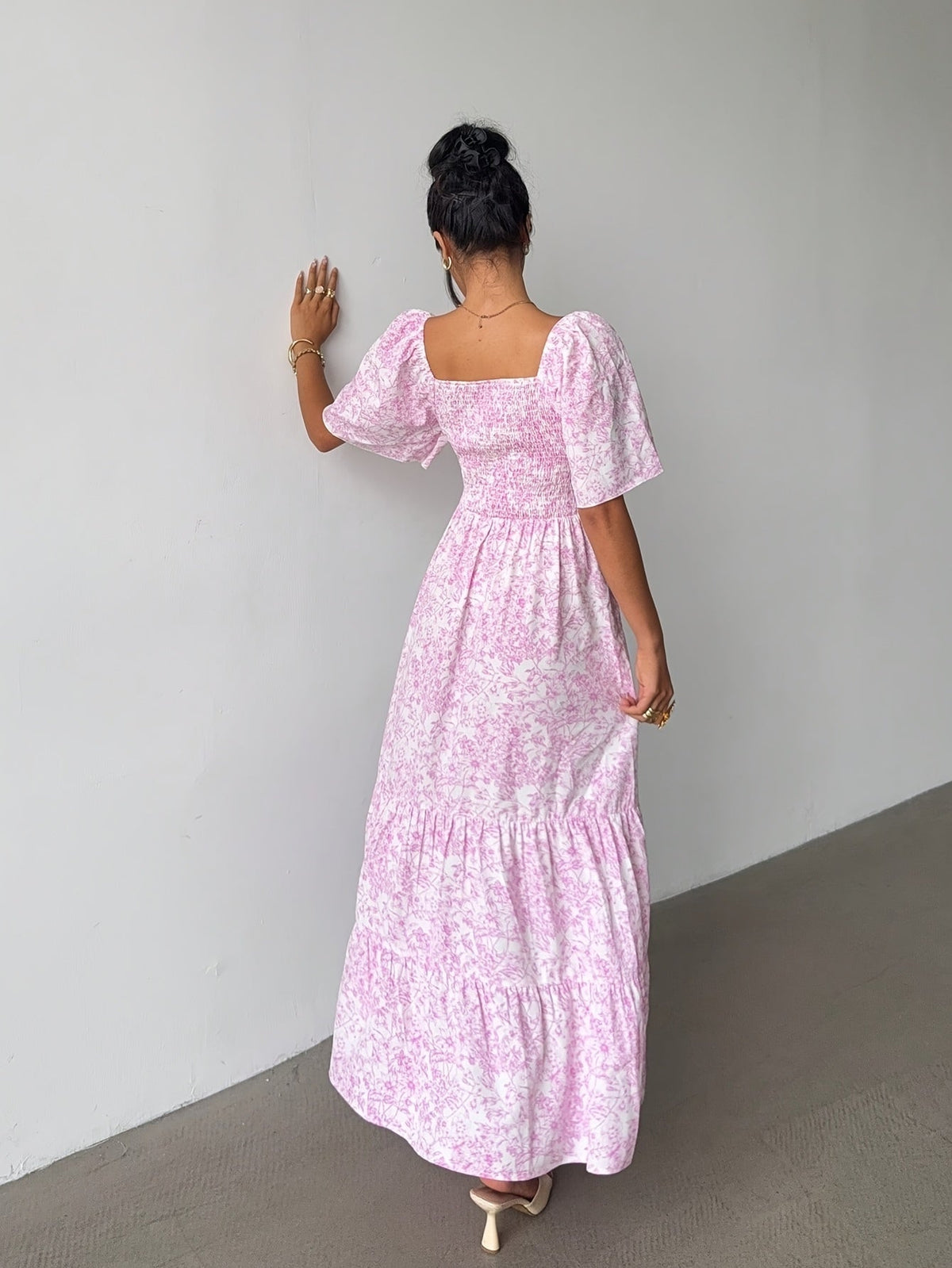 Nuvara | Rebeca | Vestido Largo con Volantes Estampado Floral Mujer Escote Corazón