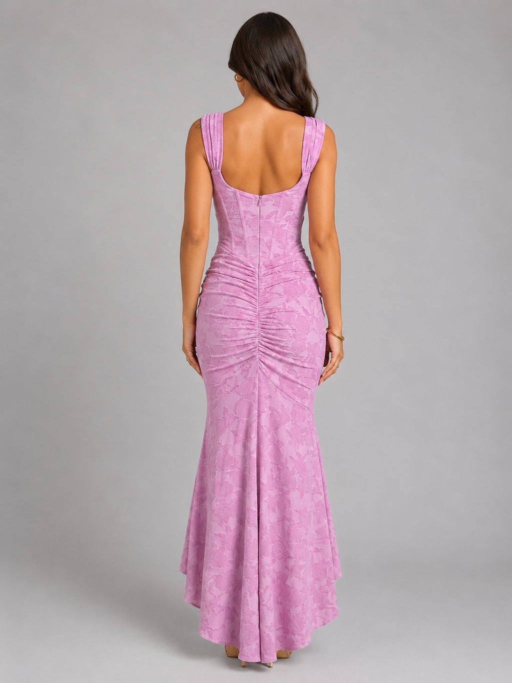 Nuvara | Rebeca | Vestido de Noche Midi Mujer Corpiño Fruncido Dobladillo Asimétrico
