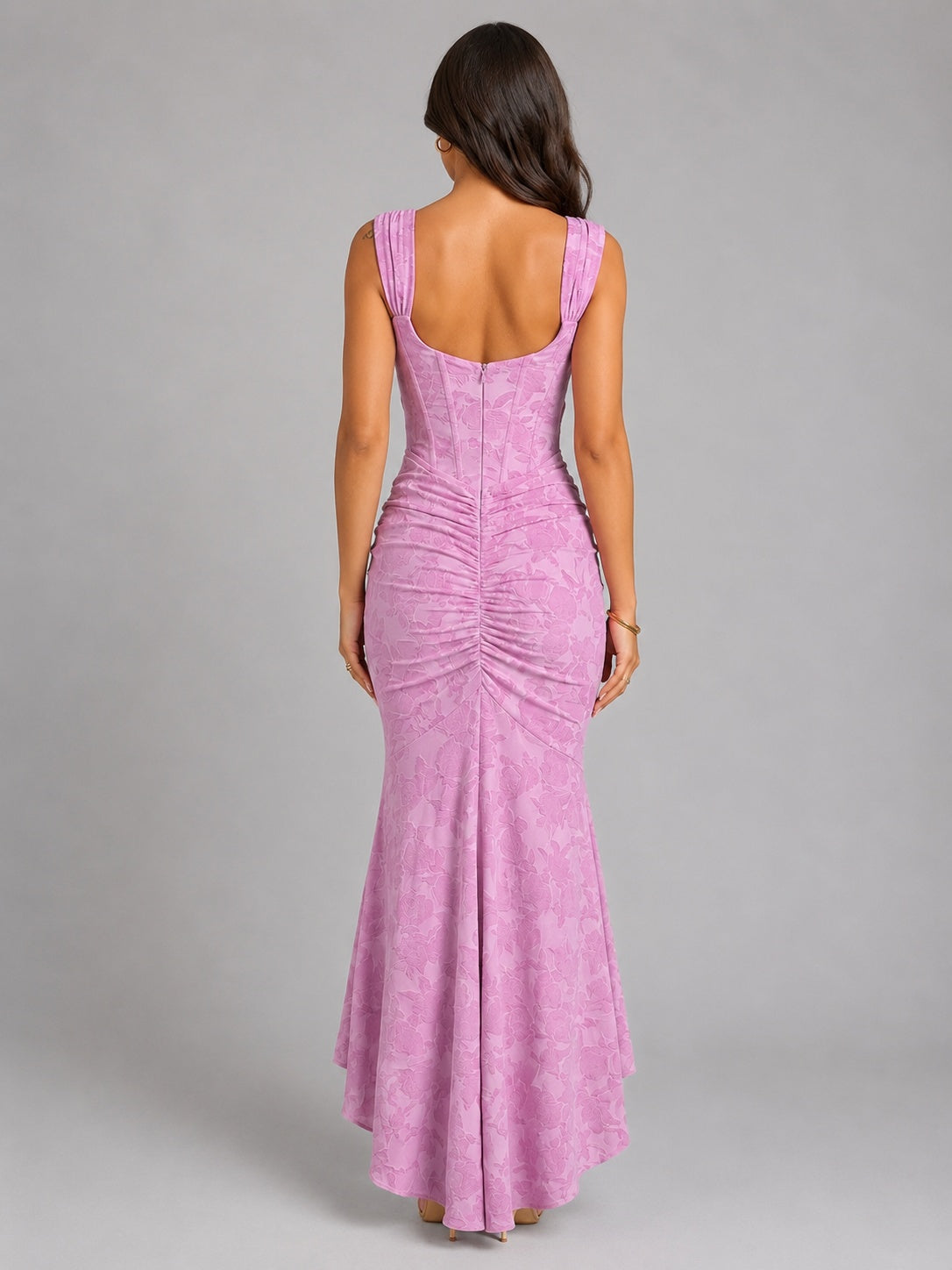 Nuvara | Rebeca | Vestido de Noche Midi Mujer Corpiño Fruncido Dobladillo Asimétrico