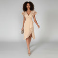 Nuvara | Remedios | Vestido Invitada Otoño con Volantes Mujer Escote V Asimétrico