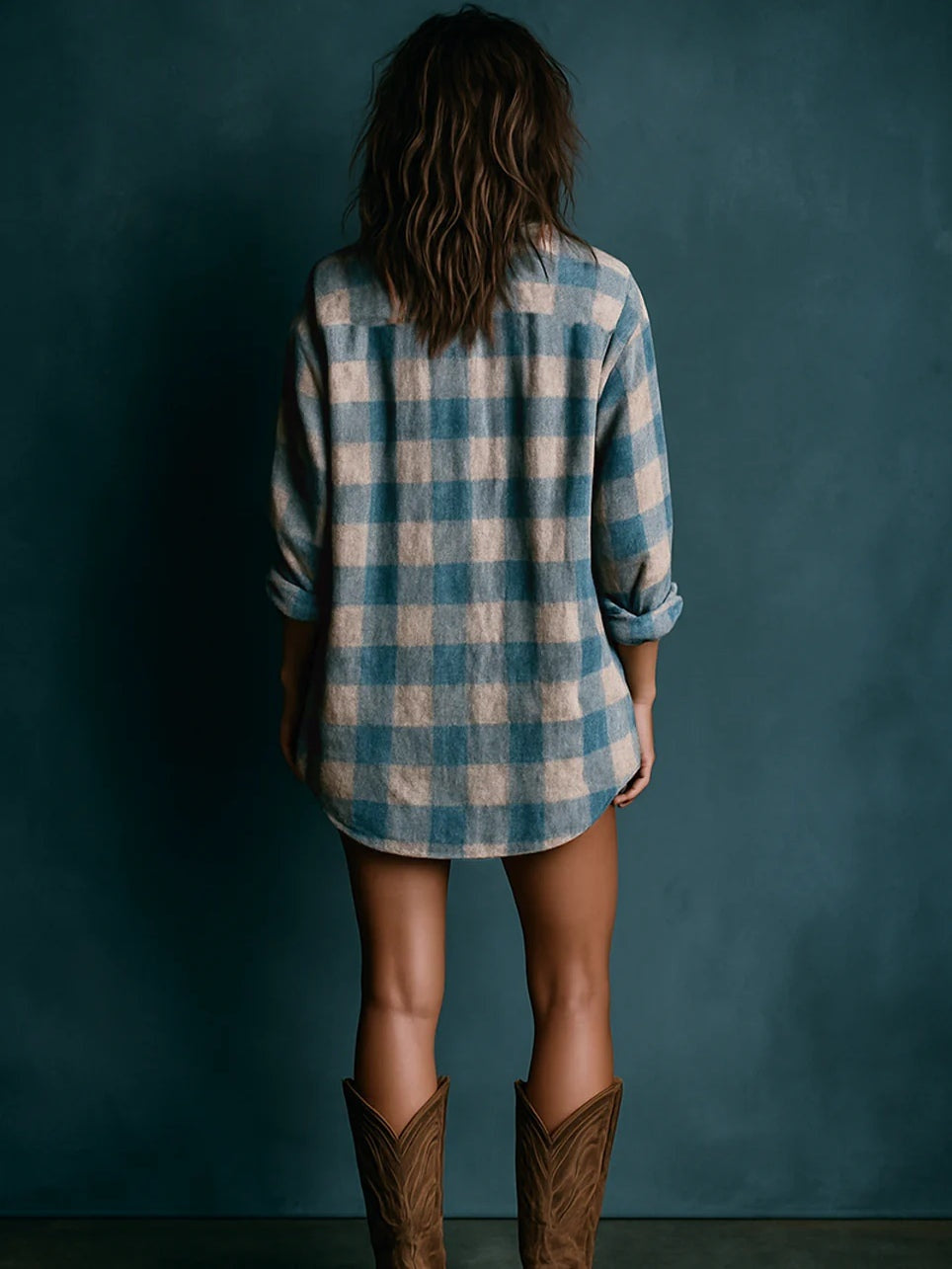 Nuvara | Rocío | Vestido Corto de Cuadros Mujer Manga Larga Cuello Henley