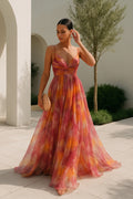 Nuvara | Rocío | Vestido Largo Estampado de Tirantes Mujer Escote V Fluido