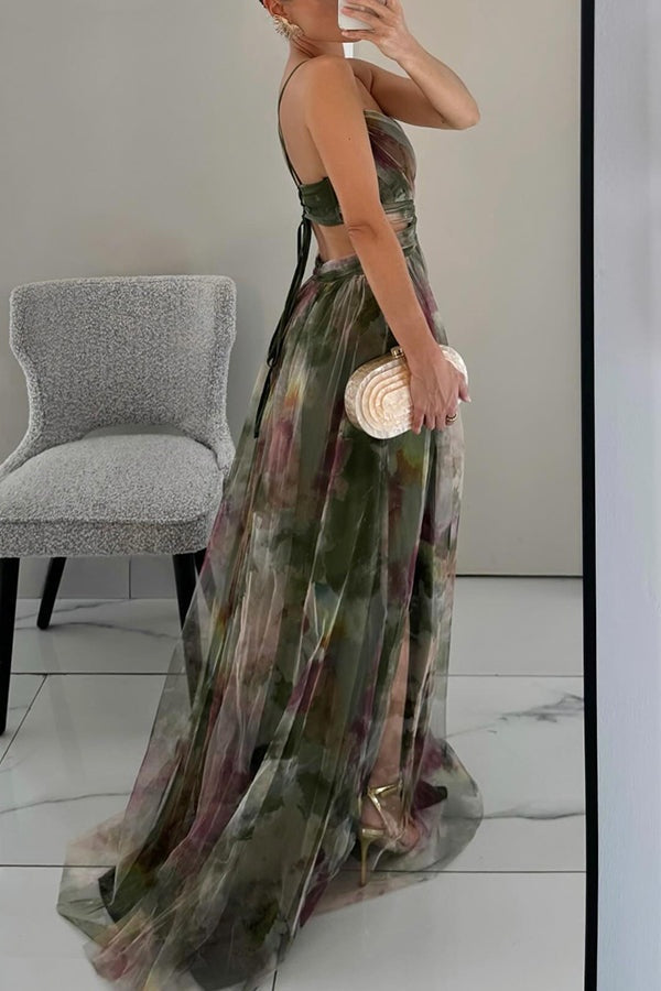Nuvara | Rocío | Vestido Largo Estampado de Tirantes Mujer Escote V Fluido