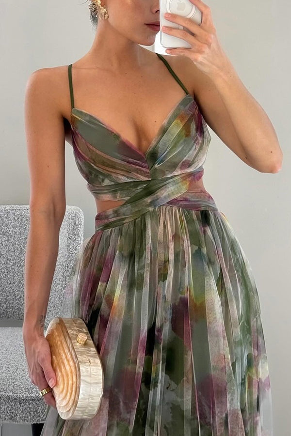Nuvara | Rocío | Vestido Largo Estampado de Tirantes Mujer Escote V Fluido
