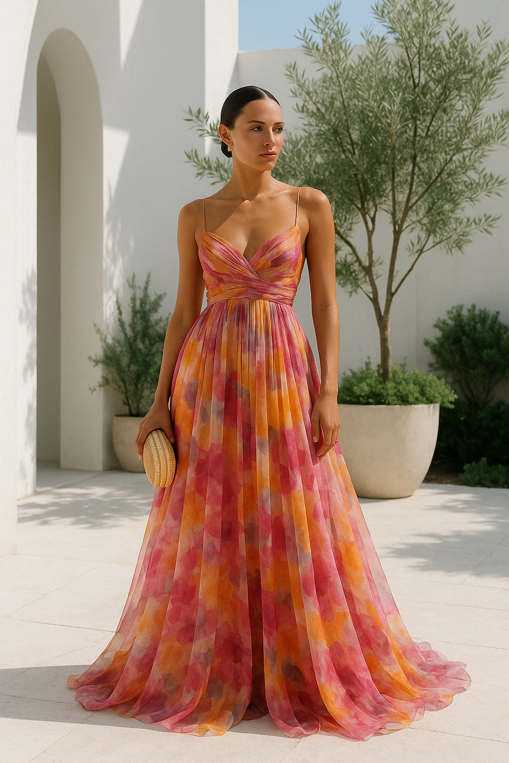 Nuvara | Rocío | Vestido Largo Estampado de Tirantes Mujer Escote V Fluido