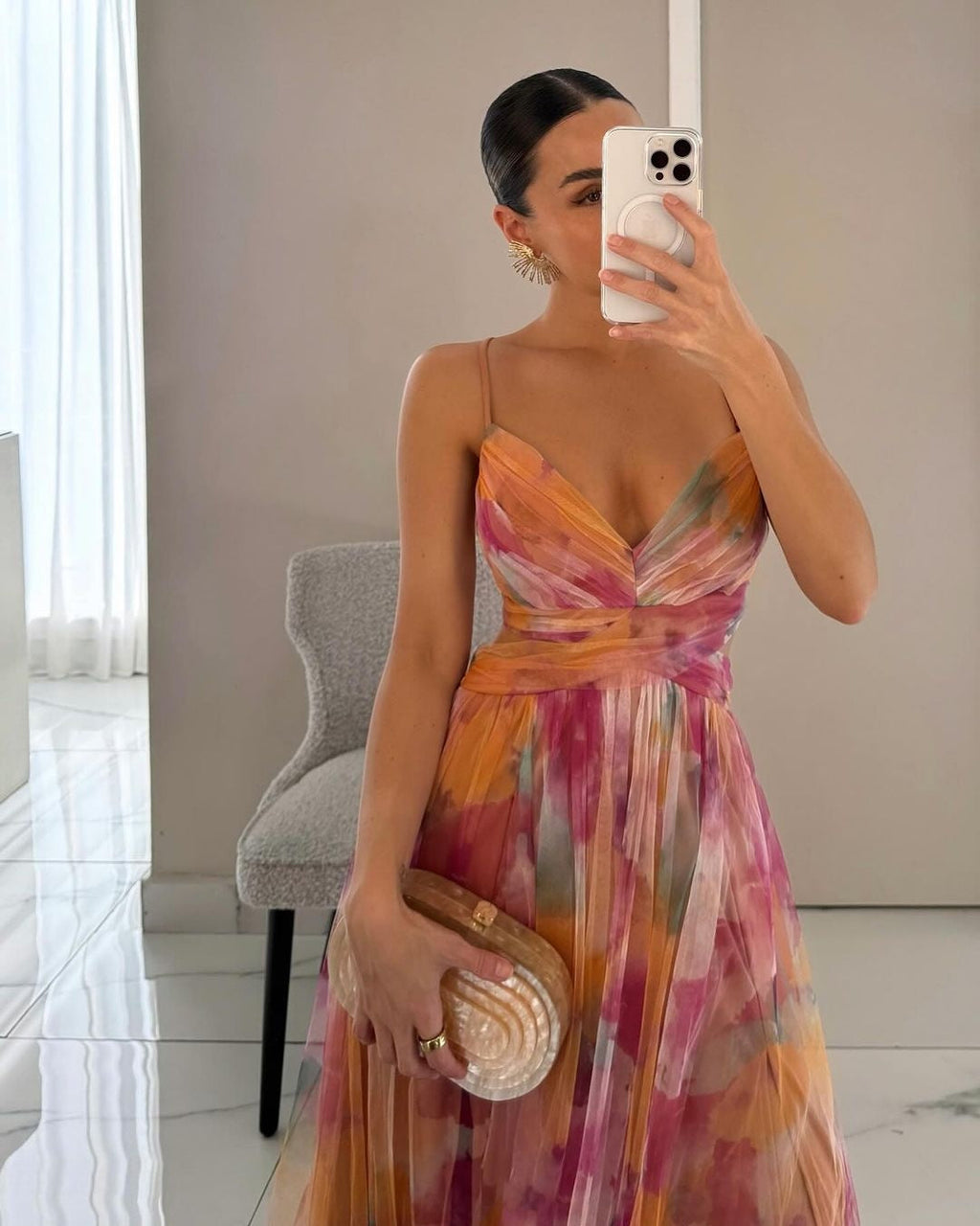 Nuvara | Rocío | Vestido Largo Estampado de Tirantes Mujer Escote V Fluido
