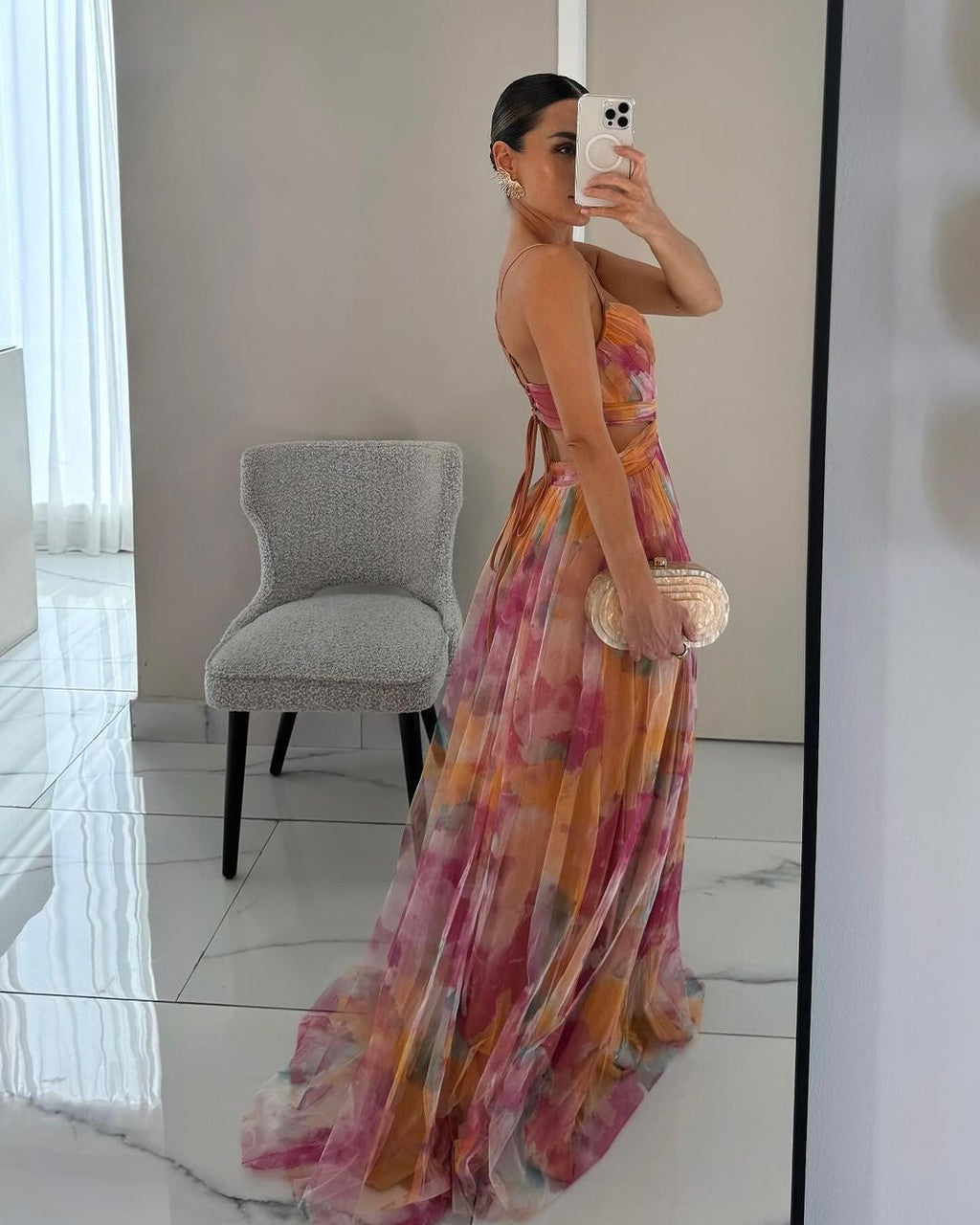 Nuvara | Rocío | Vestido Largo Estampado de Tirantes Mujer Escote V Fluido