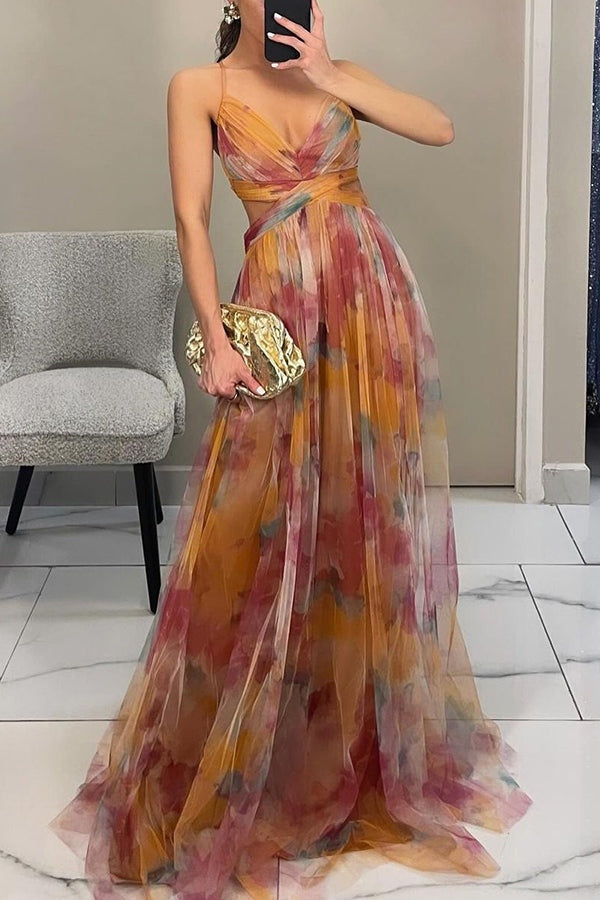 Nuvara | Rocío | Vestido Largo Estampado de Tirantes Mujer Escote V Fluido