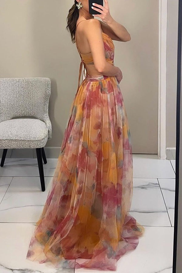 Nuvara | Rocío | Vestido Largo Estampado de Tirantes Mujer Escote V Fluido