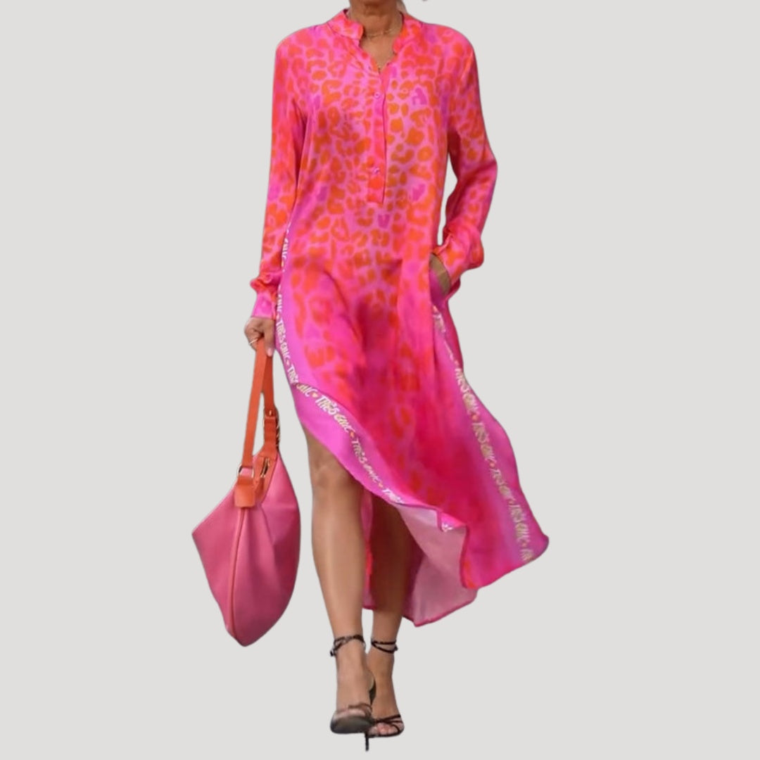 Nuvara | Rocío | Vestido Midi Camisero con Botones Mujer Estampado Animal
