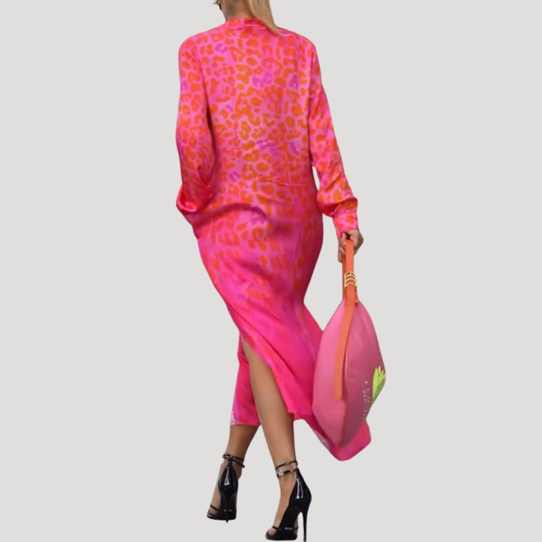 Nuvara | Rocío | Vestido Midi Camisero con Botones Mujer Estampado Animal