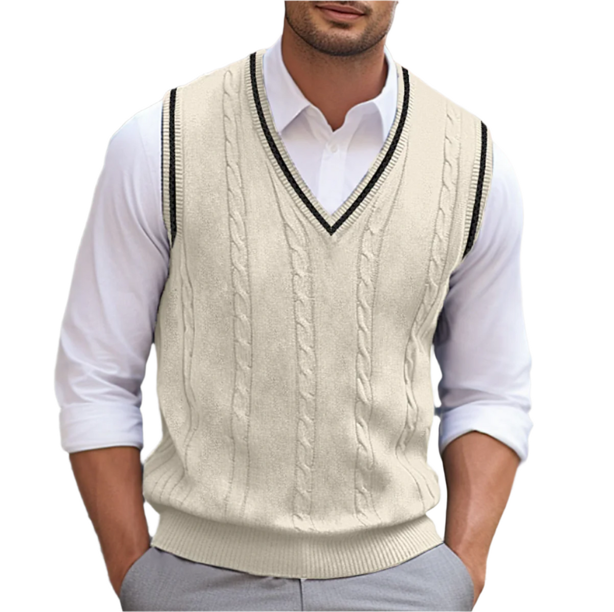 Nuvara | Rodrigo | Chaleco de Punto Hombre Cuello en V Cable Knit
