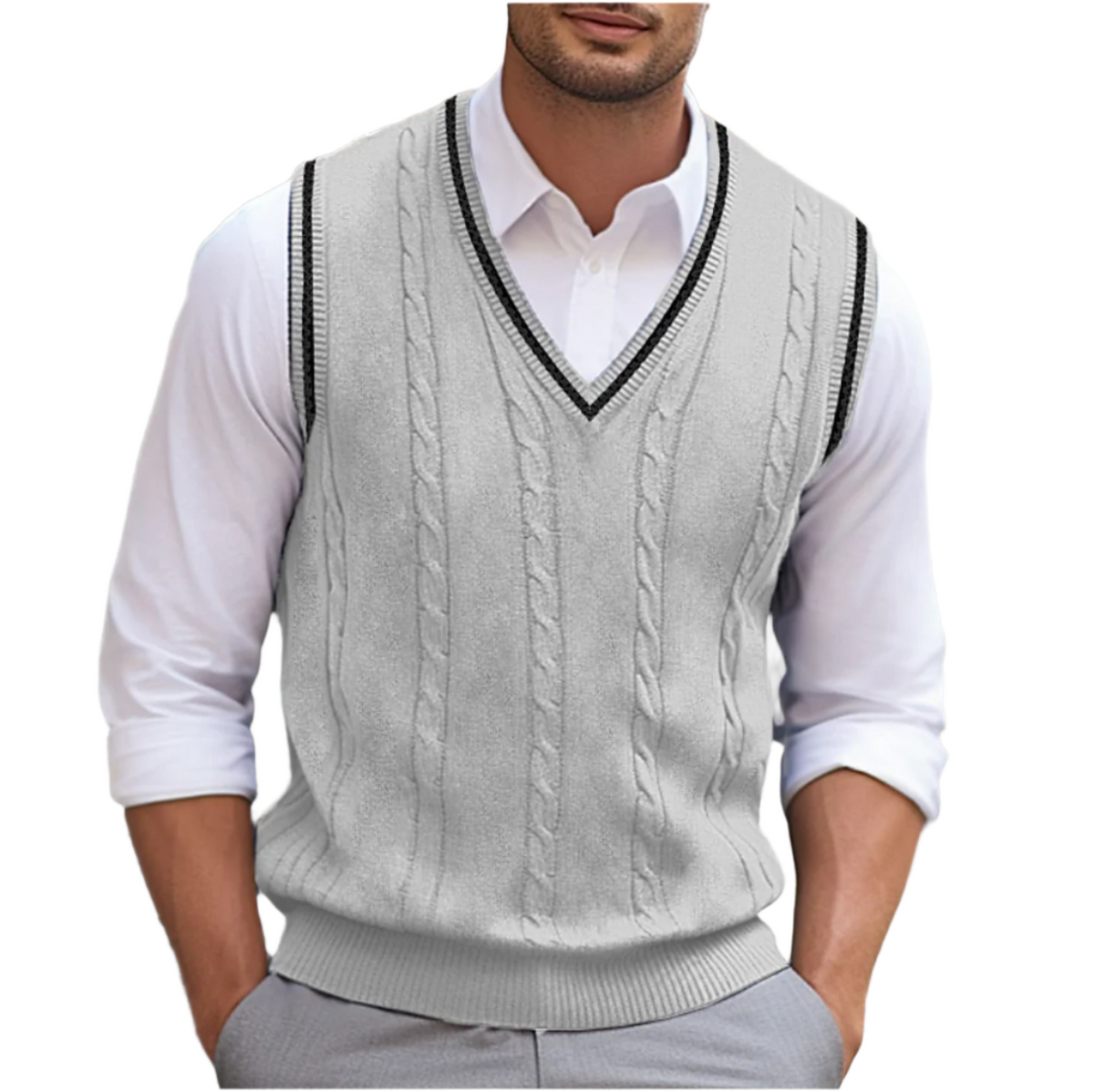 Nuvara | Rodrigo | Chaleco de Punto Hombre Cuello en V Cable Knit