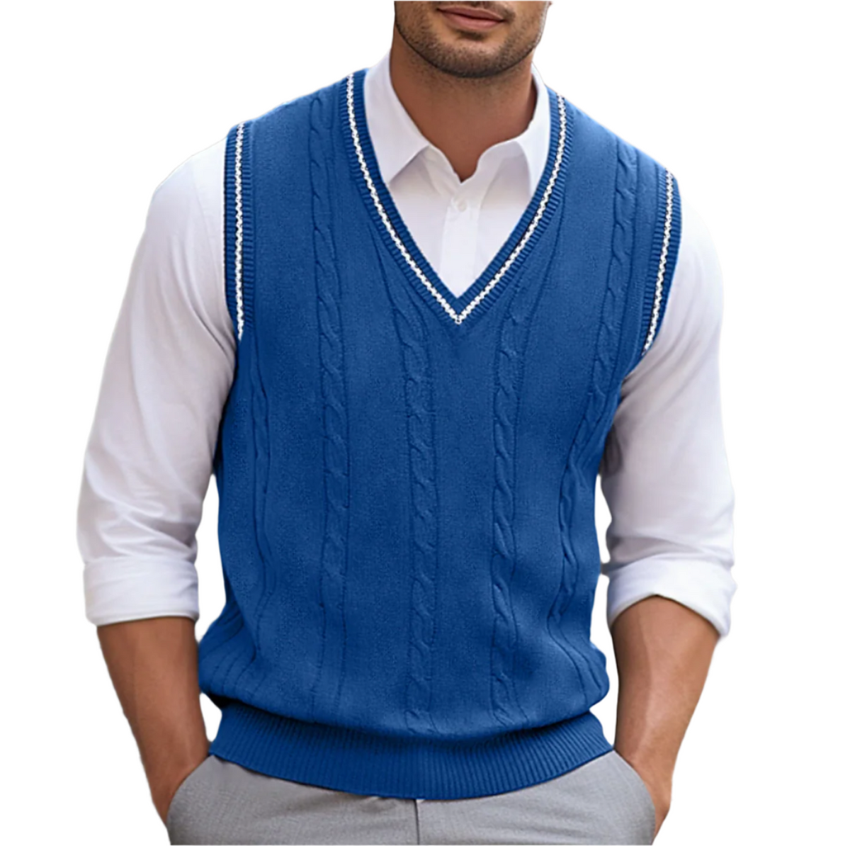 Nuvara | Rodrigo | Chaleco de Punto Hombre Cuello en V Cable Knit