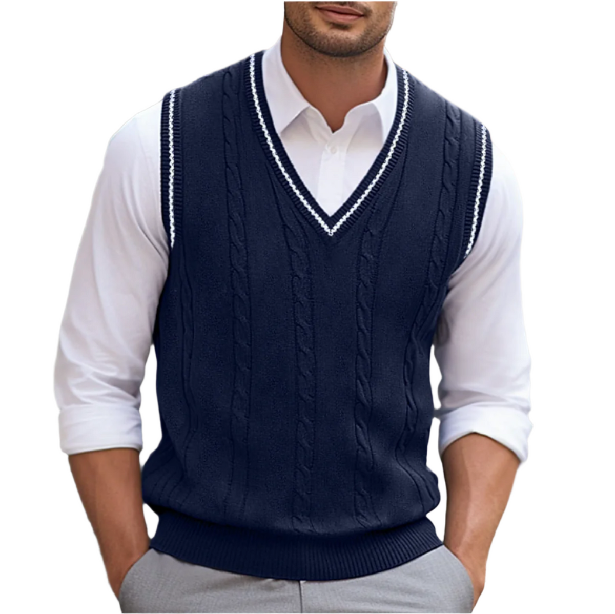 Nuvara | Rodrigo | Chaleco de Punto Hombre Cuello en V Cable Knit