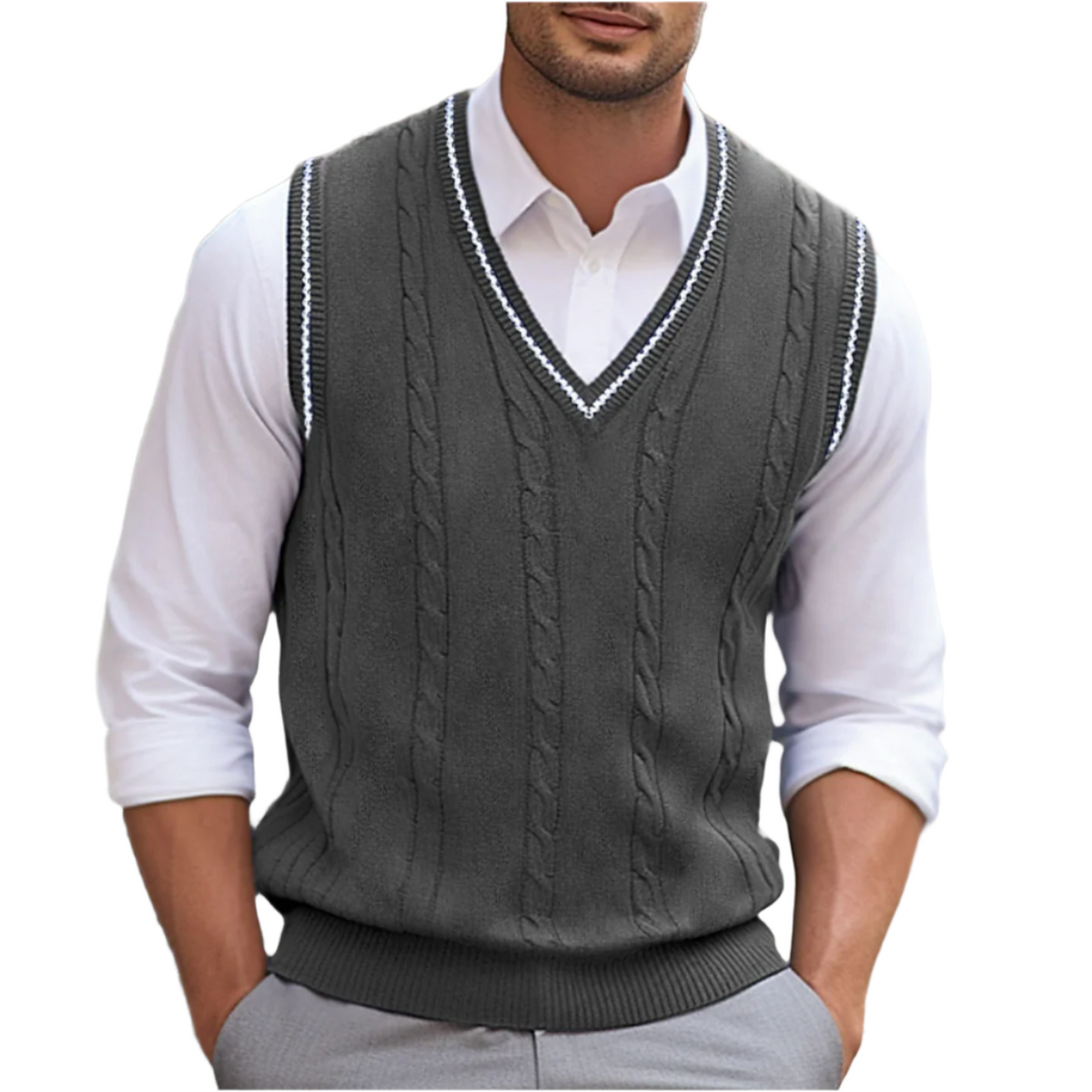 Nuvara | Rodrigo | Chaleco de Punto Hombre Cuello en V Cable Knit
