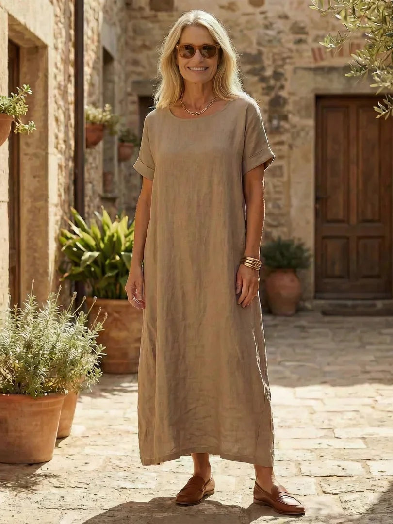 Nuvara | Rosalía | Vestido Largo de Lino Casual Mujer Manga Corta