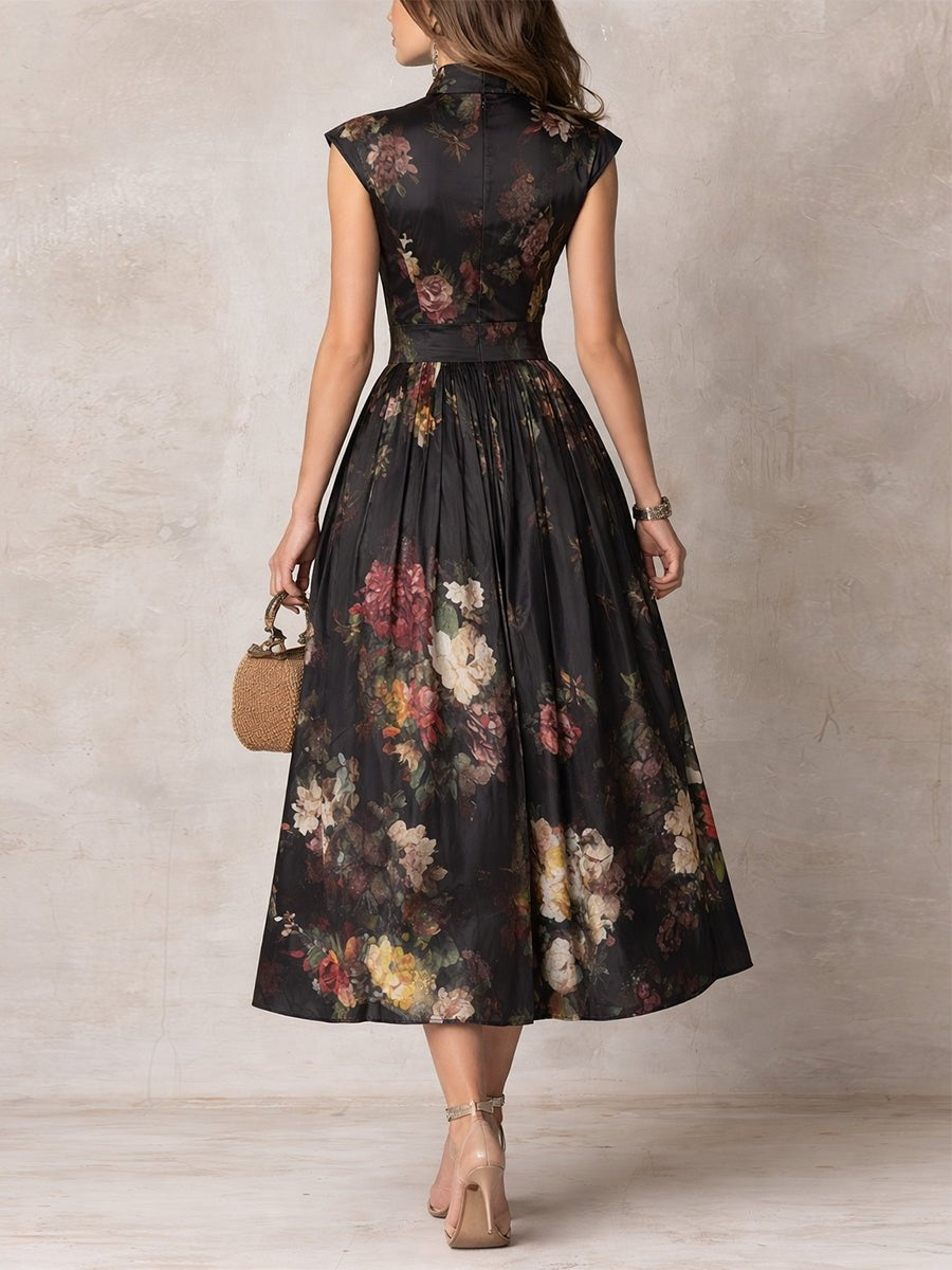 Nuvara | Rosalía | Vestido Midi de Cóctel Estampado Floral Mujer Escote Keyhole