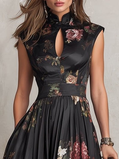 Nuvara | Rosalía | Vestido Midi de Cóctel Estampado Floral Mujer Escote Keyhole