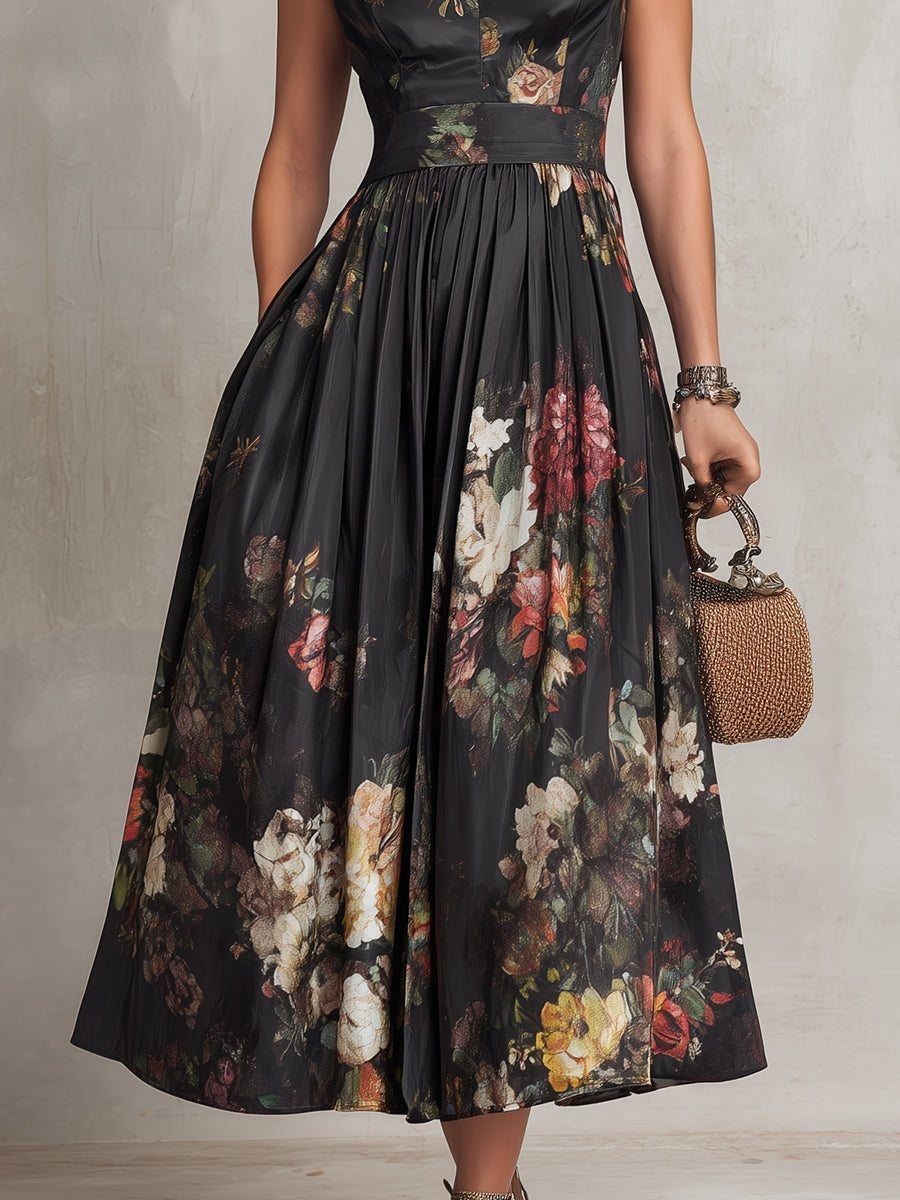 Nuvara | Rosalía | Vestido Midi de Cóctel Estampado Floral Mujer Escote Keyhole