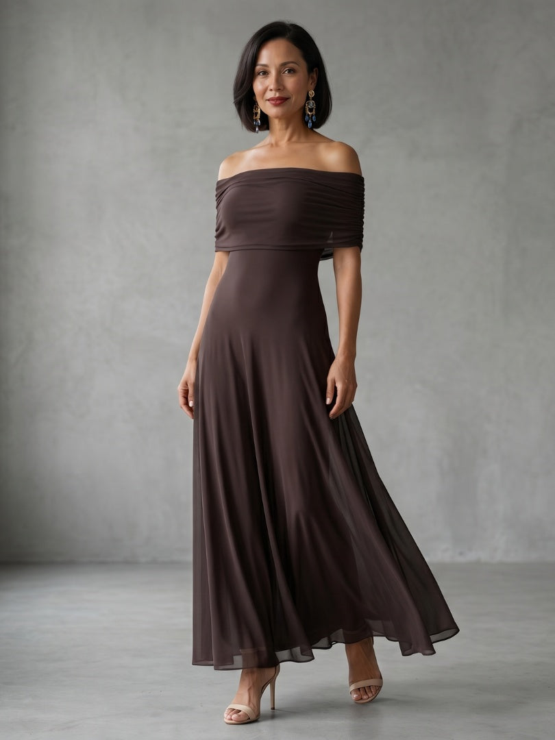 Nuvara | Rosalía | Vestido Midi Hombros Descubiertos Mujer Drapeado