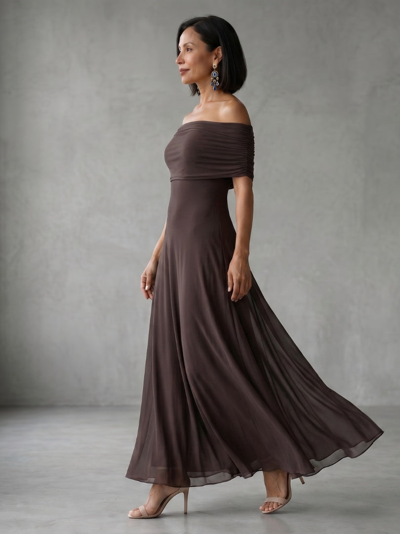 Nuvara | Rosalía | Vestido Midi Hombros Descubiertos Mujer Drapeado