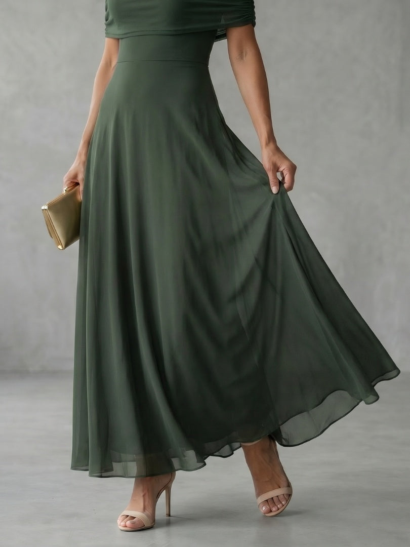 Nuvara | Rosalía | Vestido Midi Hombros Descubiertos Mujer Drapeado