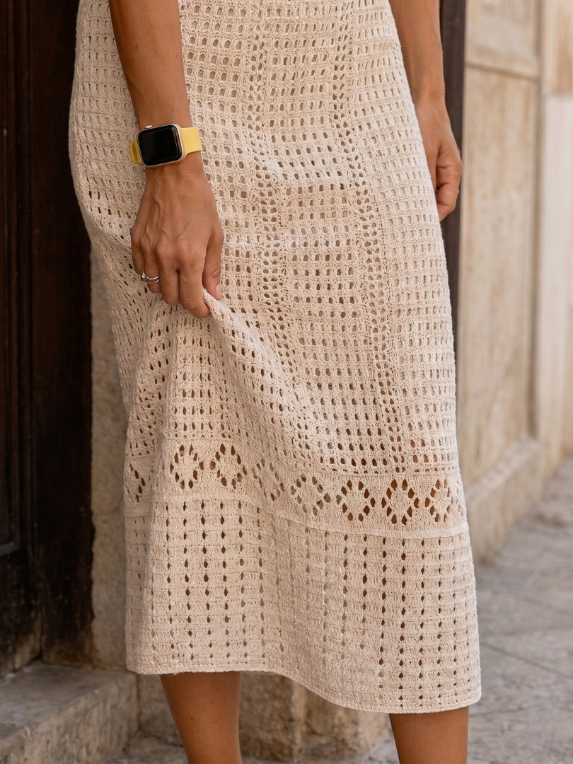 Nuvara | Rosario | Vestido Midi de Verano Crochet Sin Mangas Mujer Escote V