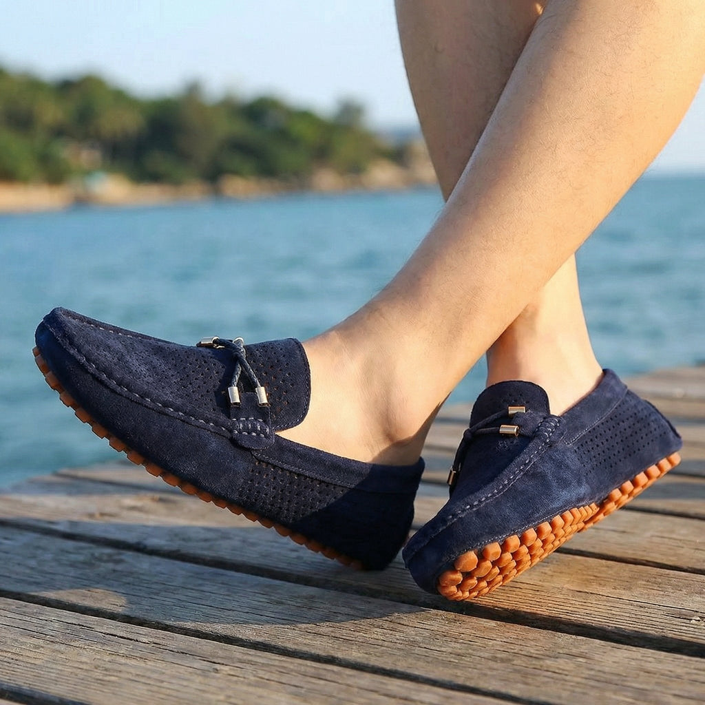 Rubén | Mocasines de Ante Perforado Hombre Sin Cordones