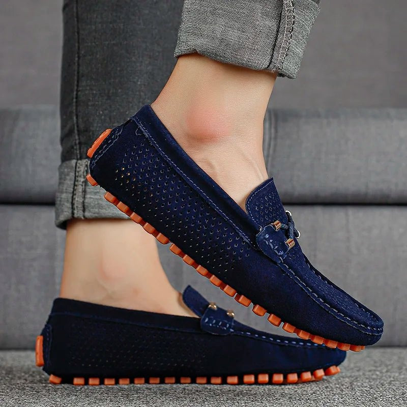 Rubén | Mocasines de Ante Perforado Hombre Sin Cordones