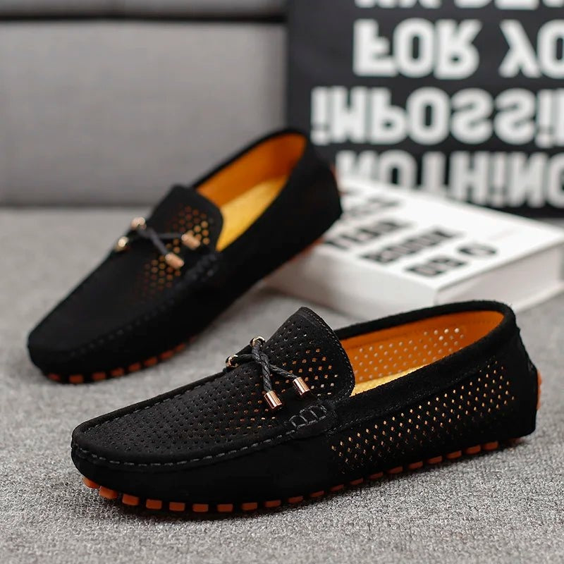 Rubén | Mocasines de Ante Perforado Hombre Sin Cordones