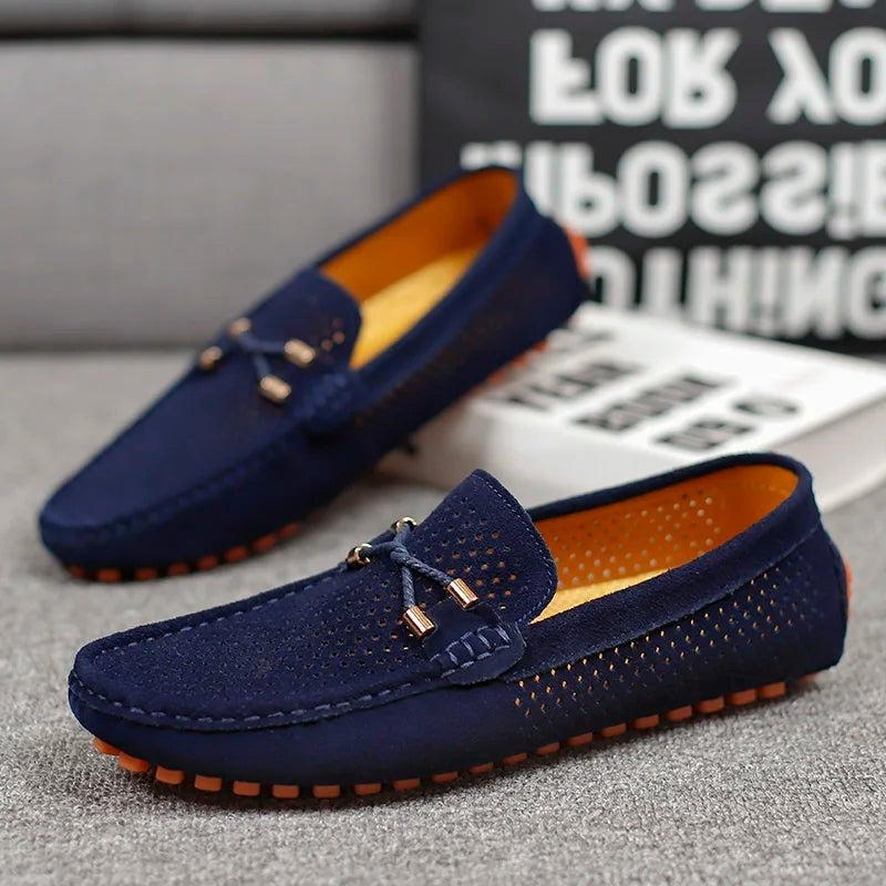 Rubén | Mocasines de Ante Perforado Hombre Sin Cordones