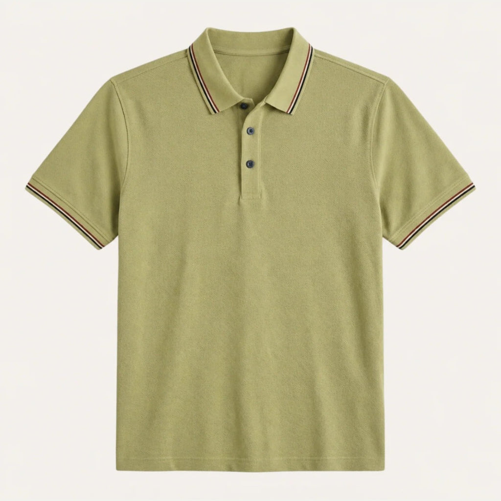 Rubén | Polo de Algodón Manga Corta Hombre Cuello Rayas Contraste