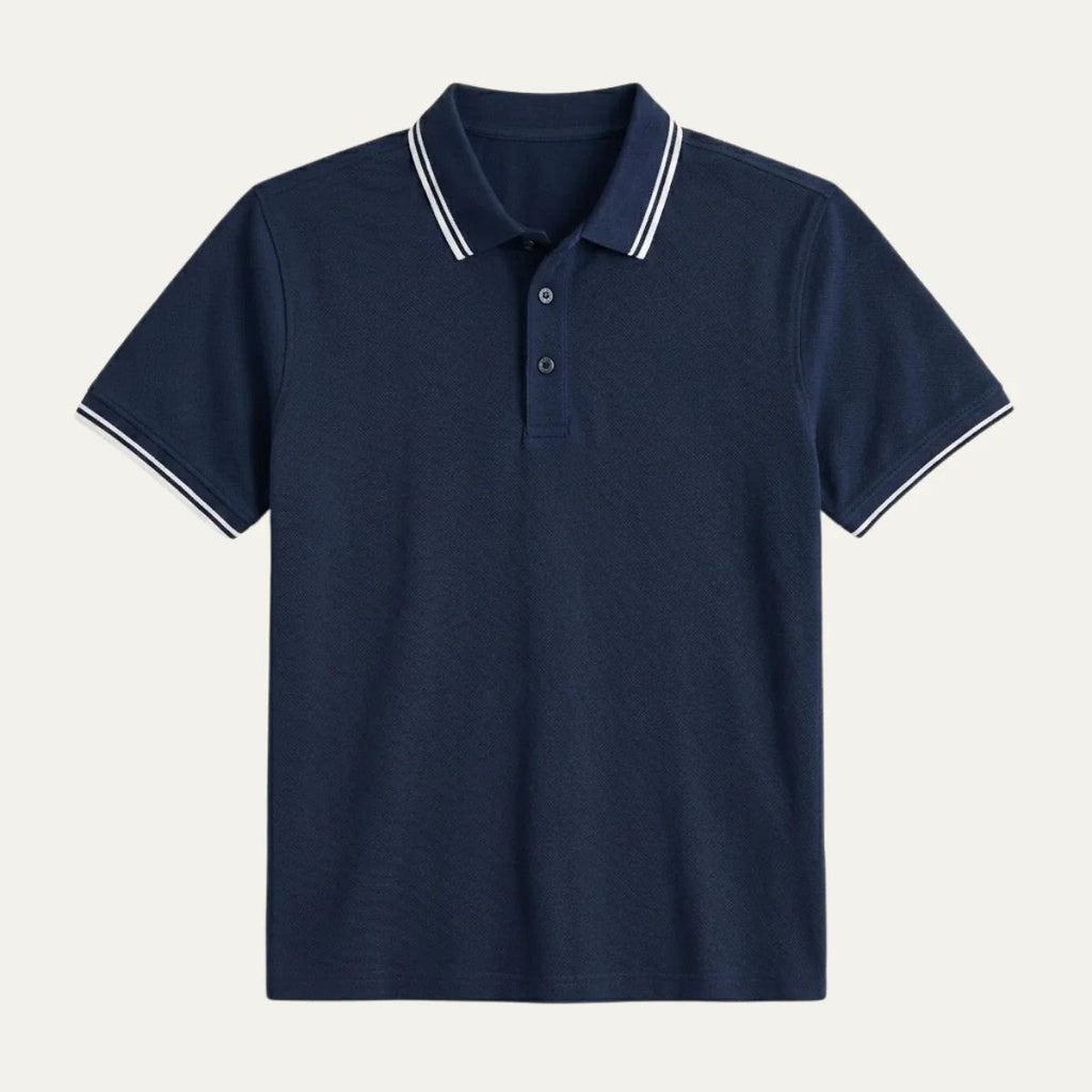 Rubén | Polo de Algodón Manga Corta Hombre Cuello Rayas Contraste