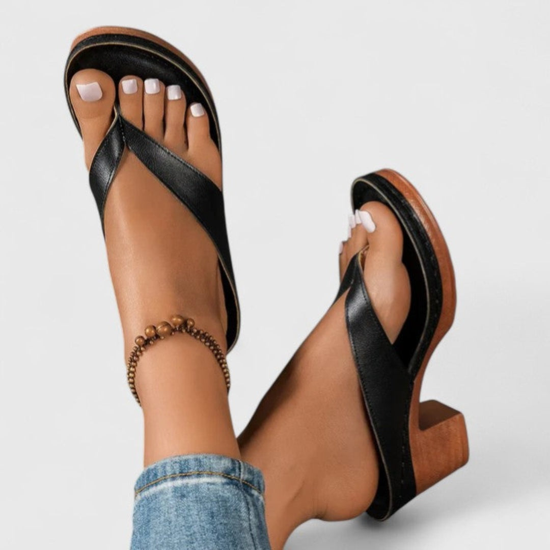 Nuvara Chunky Heel Thong Sandals