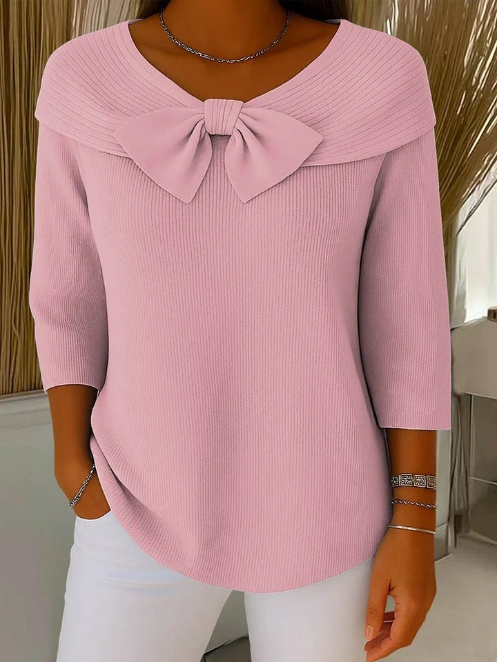 Sofía | Top de Punto con Lazo Mujer Manga 3/4 Cuello Bardot