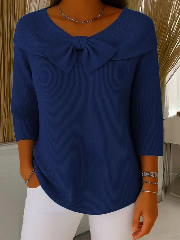 Sofía | Top de Punto con Lazo Mujer Manga 3/4 Cuello Bardot