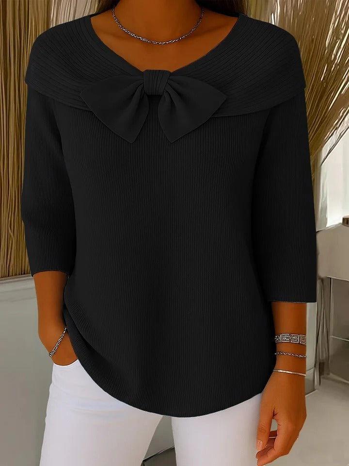 Sofía | Top de Punto con Lazo Mujer Manga 3/4 Cuello Bardot