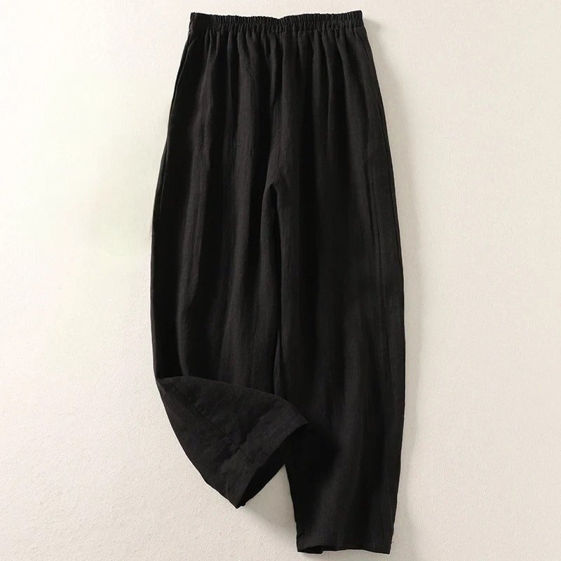 Nuvara | Soledad | Pantalón de Lino Fluido de Tiro Alto Mujer