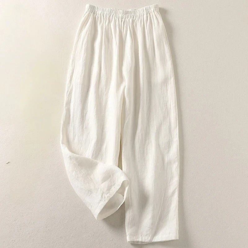 Nuvara | Soledad | Pantalón de Lino Fluido de Tiro Alto Mujer